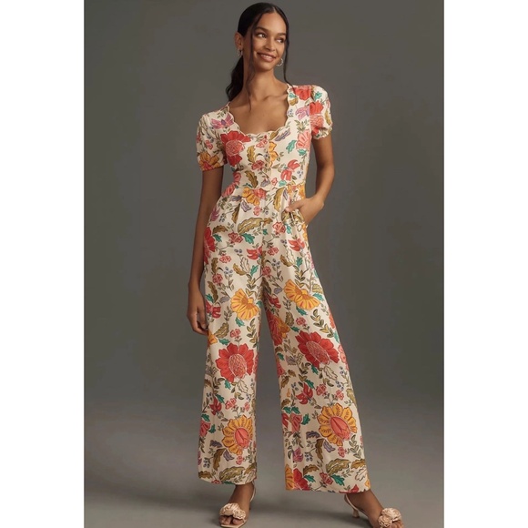 Farm Rio x Anthropologie Puff-Sleeve Floral Jumpsuit - Picture 2 of 4